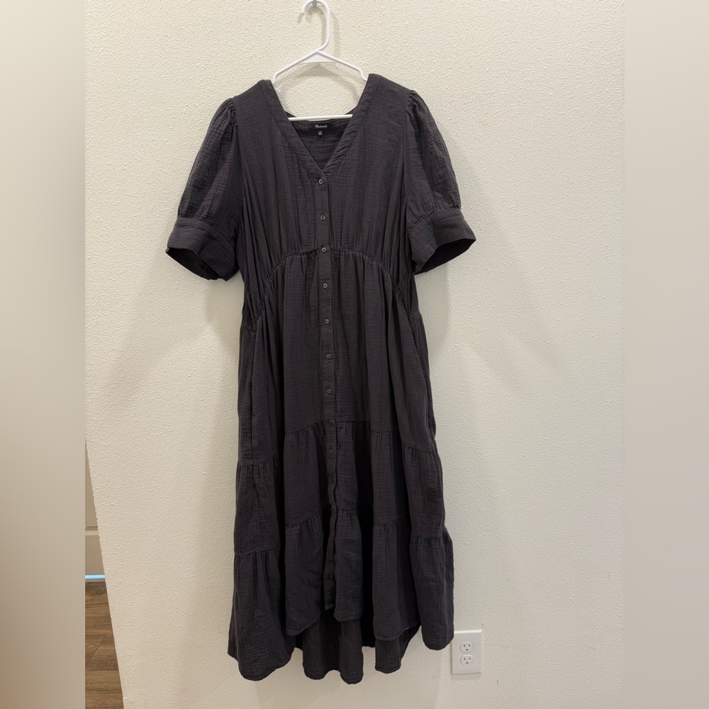 Madewell plus lightspun button-front tiered midi dress gray size 14W